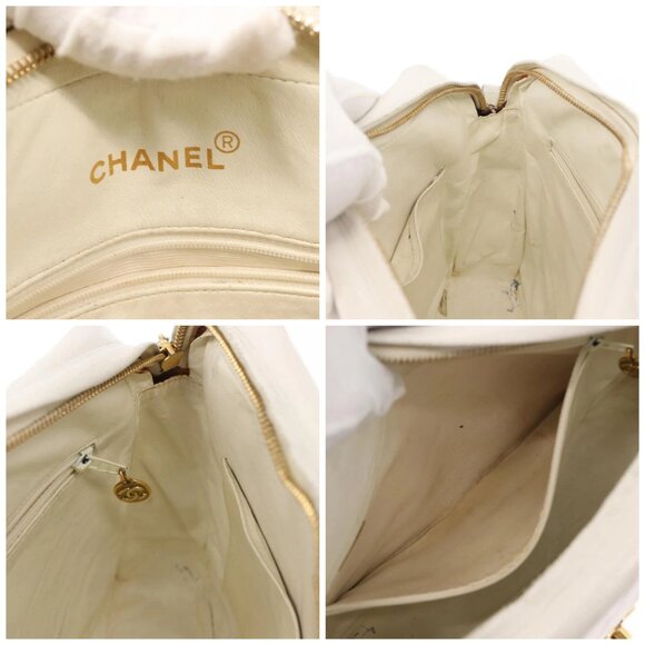 CHANEL Matelasse Chain Shoulder Bag Grained Calf Skin White Gold CC Auth 148356 - Picture 15 of 16